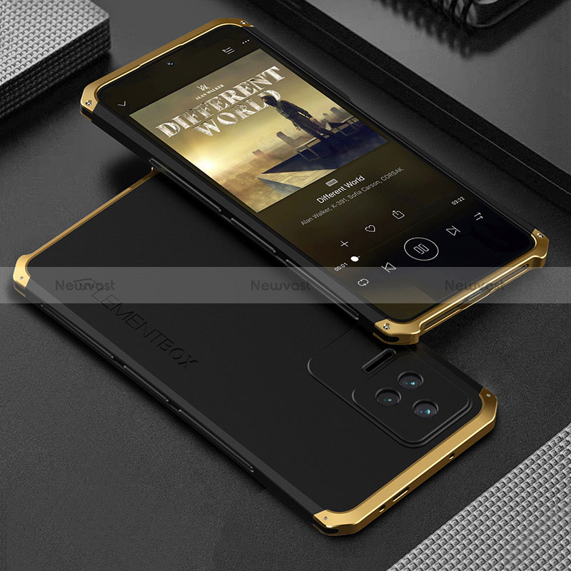 Luxury Aluminum Metal Cover Case 360 Degrees for Xiaomi Redmi K40S 5G Gold and Black