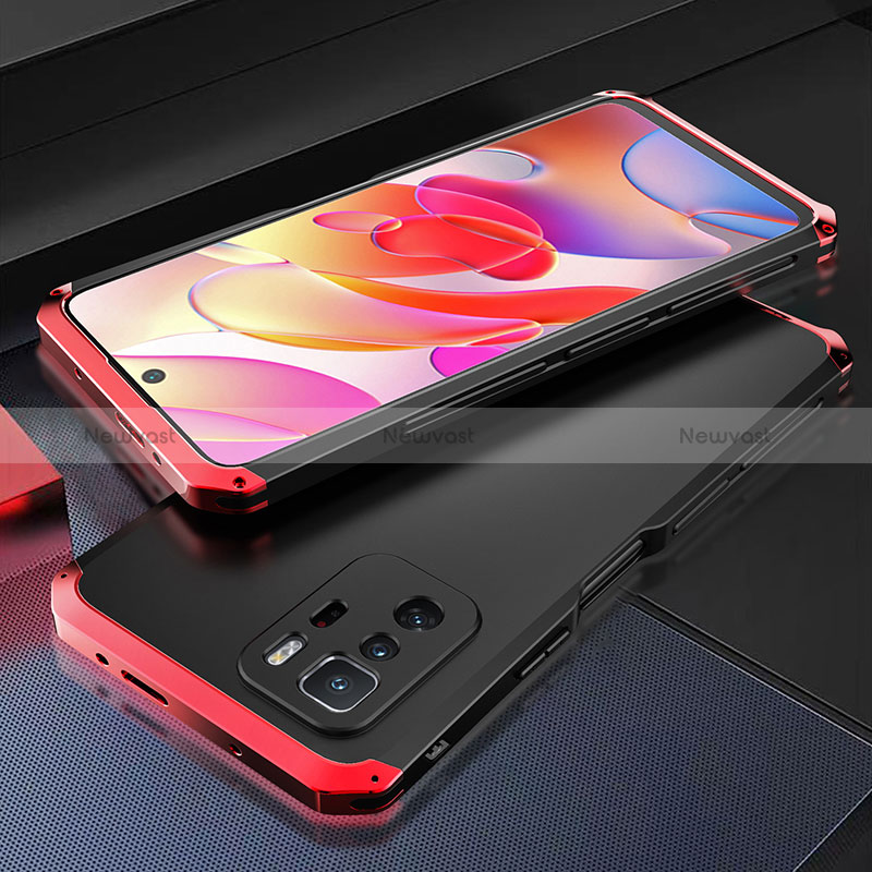 Luxury Aluminum Metal Cover Case 360 Degrees for Xiaomi Redmi Note 10 Pro 5G Red and Black