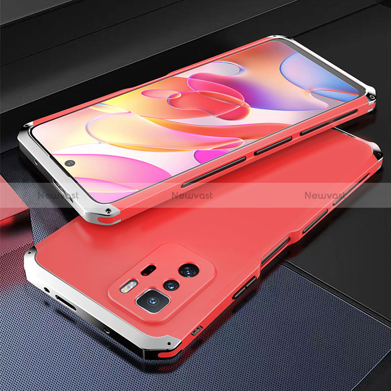 Luxury Aluminum Metal Cover Case 360 Degrees for Xiaomi Redmi Note 10 Pro 5G Silver and Red