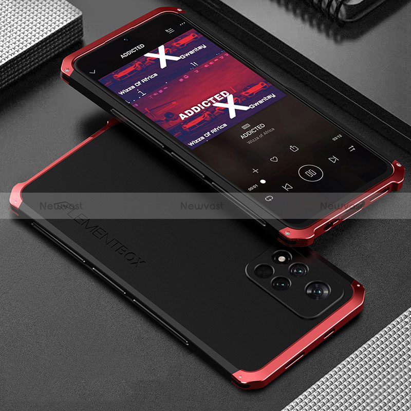 Luxury Aluminum Metal Cover Case 360 Degrees for Xiaomi Redmi Note 11 Pro+ Plus 5G Red and Black