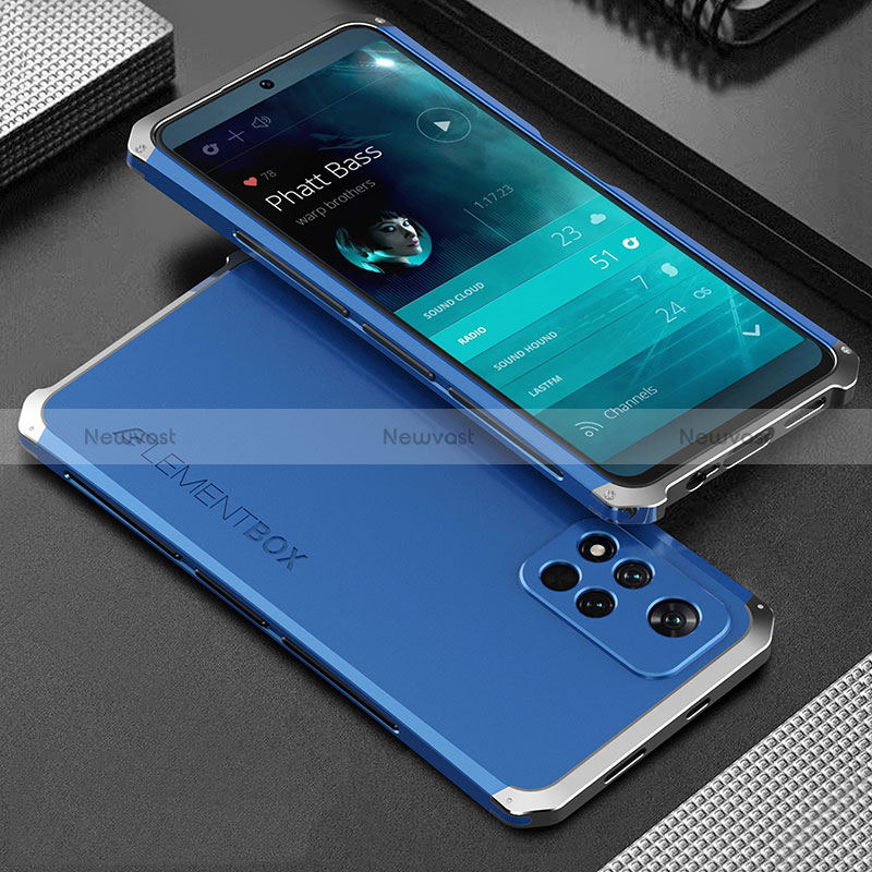 Luxury Aluminum Metal Cover Case 360 Degrees for Xiaomi Redmi Note 11 Pro+ Plus 5G Silver and Blue