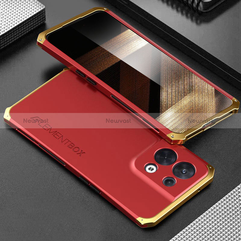 Luxury Aluminum Metal Cover Case 360 Degrees for Xiaomi Redmi Note 13 5G Gold and Red