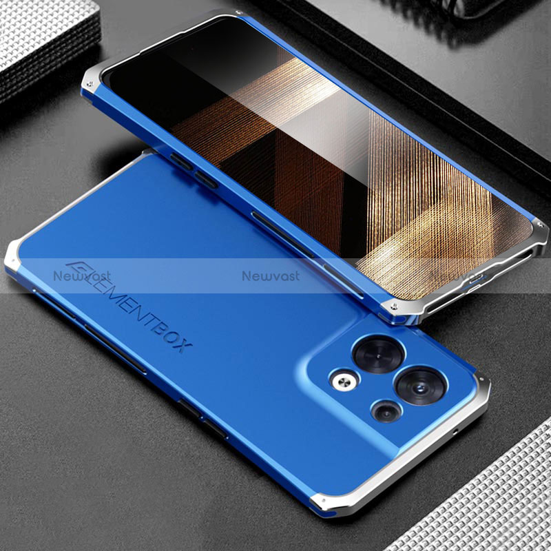 Luxury Aluminum Metal Cover Case 360 Degrees for Xiaomi Redmi Note 13 Pro 5G Silver and Blue