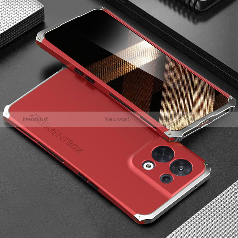 Luxury Aluminum Metal Cover Case 360 Degrees for Xiaomi Redmi Note 13 Pro 5G Silver and Red