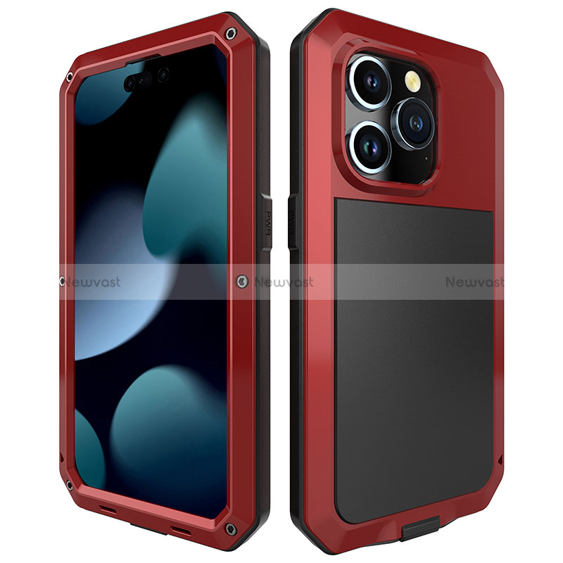 Luxury Aluminum Metal Cover Case 360 Degrees HJ1 for Apple iPhone 14 Pro Max Red