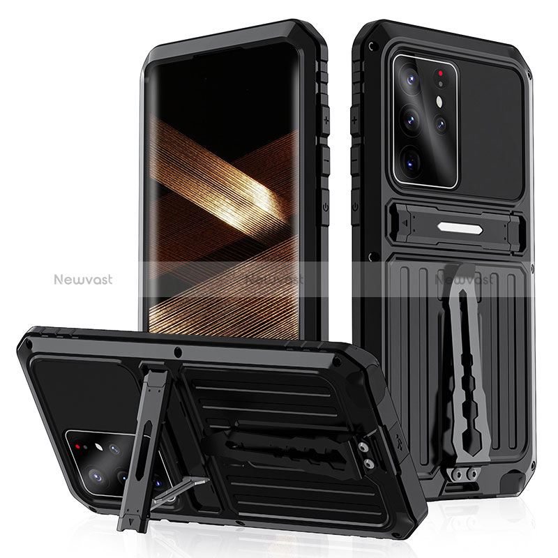 Luxury Aluminum Metal Cover Case 360 Degrees LK2 for Samsung Galaxy S22 Ultra 5G Black