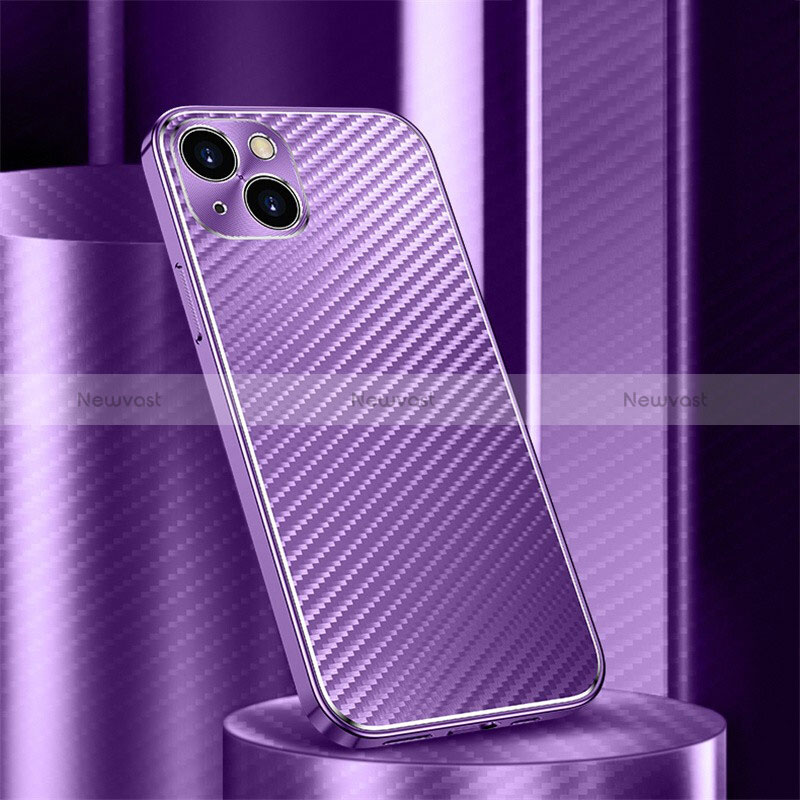 Luxury Aluminum Metal Cover Case 360 Degrees M01 for Apple iPhone 15 Purple