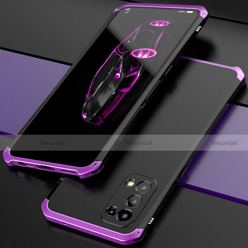 Luxury Aluminum Metal Cover Case 360 Degrees M01 for Oppo Find X3 Lite 5G Purple and Blue