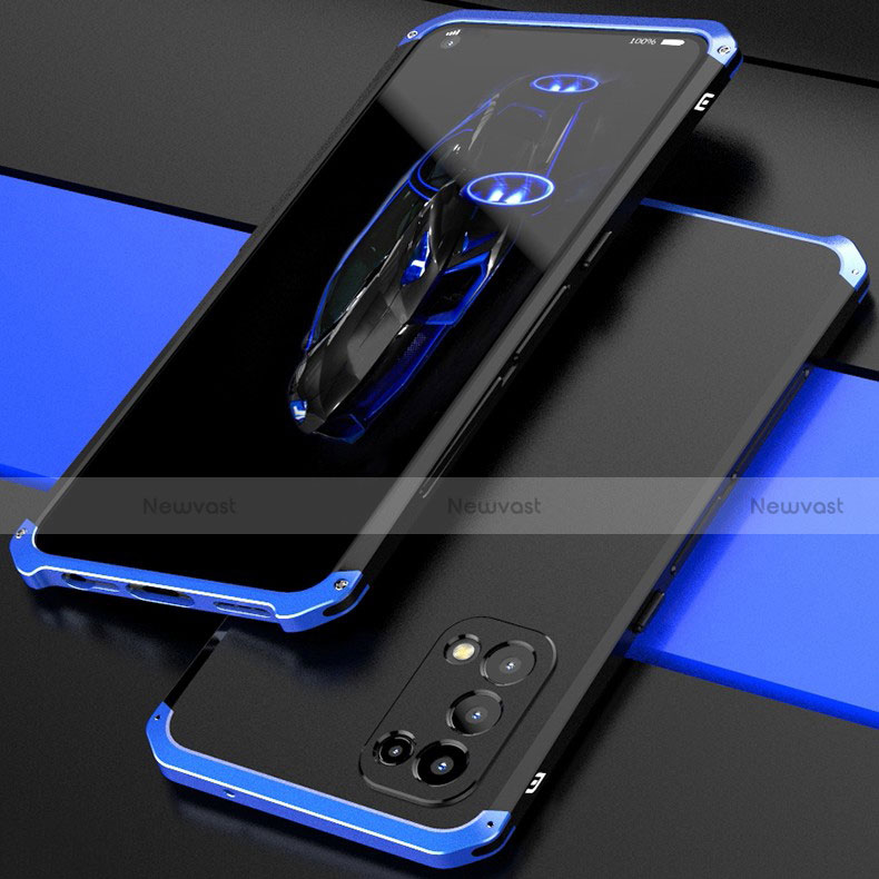 Luxury Aluminum Metal Cover Case 360 Degrees M01 for Oppo Reno5 5G Blue and Black