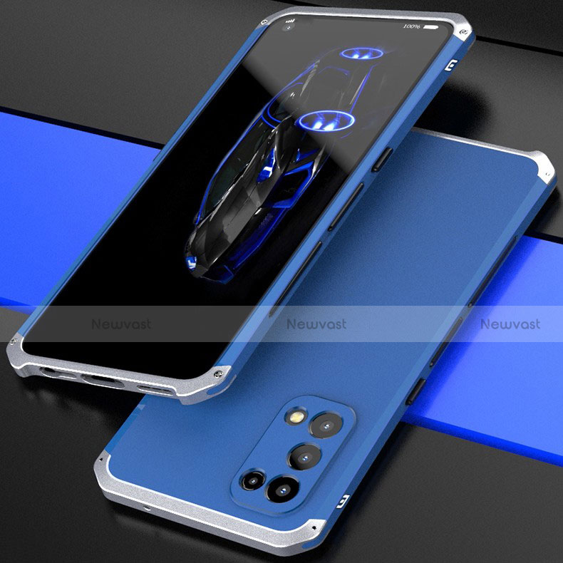 Luxury Aluminum Metal Cover Case 360 Degrees M01 for Oppo Reno5 5G Silver and Blue