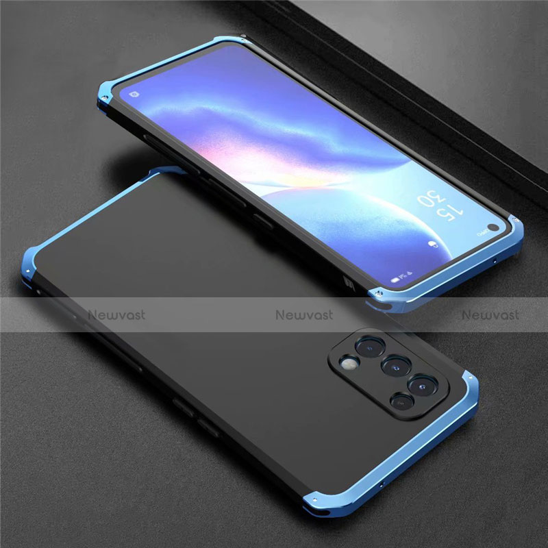 Luxury Aluminum Metal Cover Case 360 Degrees M02 for Oppo Find X3 Lite 5G Blue and Black