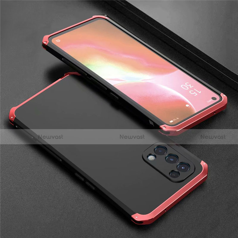 Luxury Aluminum Metal Cover Case 360 Degrees M02 for Oppo Find X3 Lite 5G Red and Black