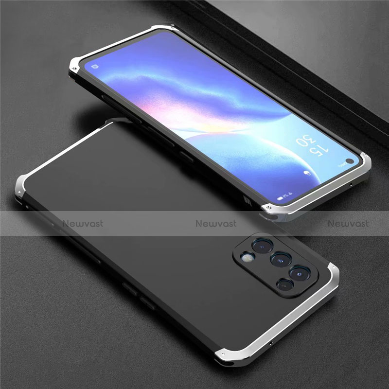 Luxury Aluminum Metal Cover Case 360 Degrees M02 for Oppo Find X3 Lite 5G Silver and Black