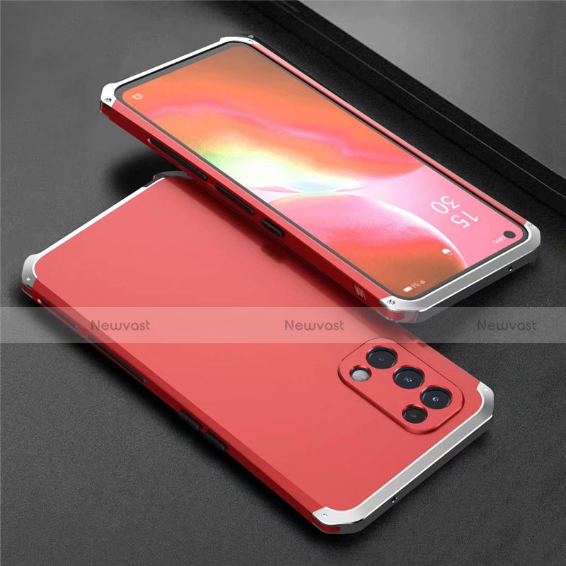 Luxury Aluminum Metal Cover Case 360 Degrees M02 for Oppo Find X3 Lite 5G Silver and Red