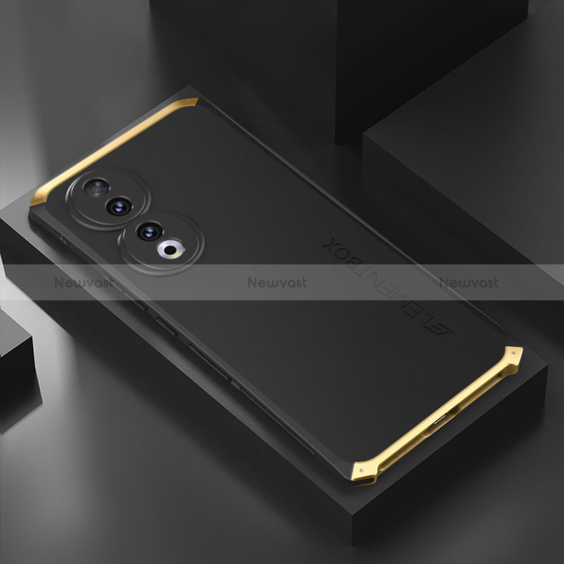 Luxury Aluminum Metal Cover Case 360 Degrees P01 for Huawei Honor 90 Pro 5G Gold and Black