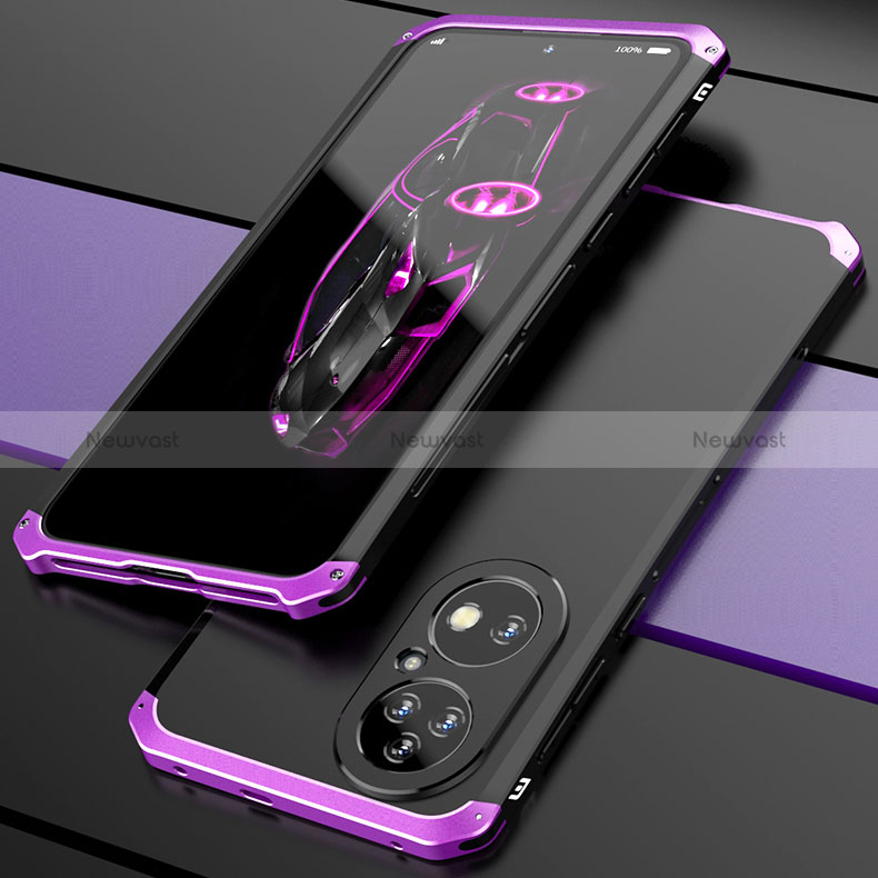 Luxury Aluminum Metal Cover Case 360 Degrees P01 for Huawei P50 Purple