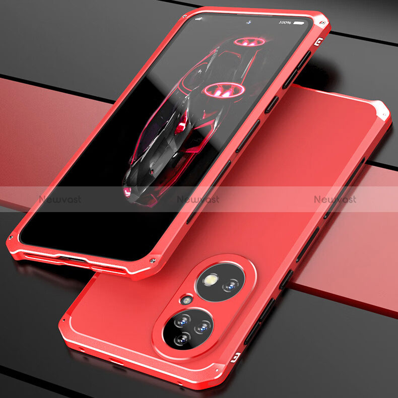 Luxury Aluminum Metal Cover Case 360 Degrees P01 for Huawei P50 Red