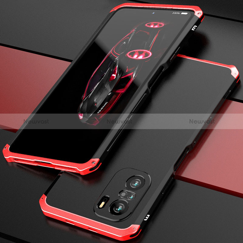 Luxury Aluminum Metal Cover Case 360 Degrees P01 for Xiaomi Poco F3 5G Red and Black