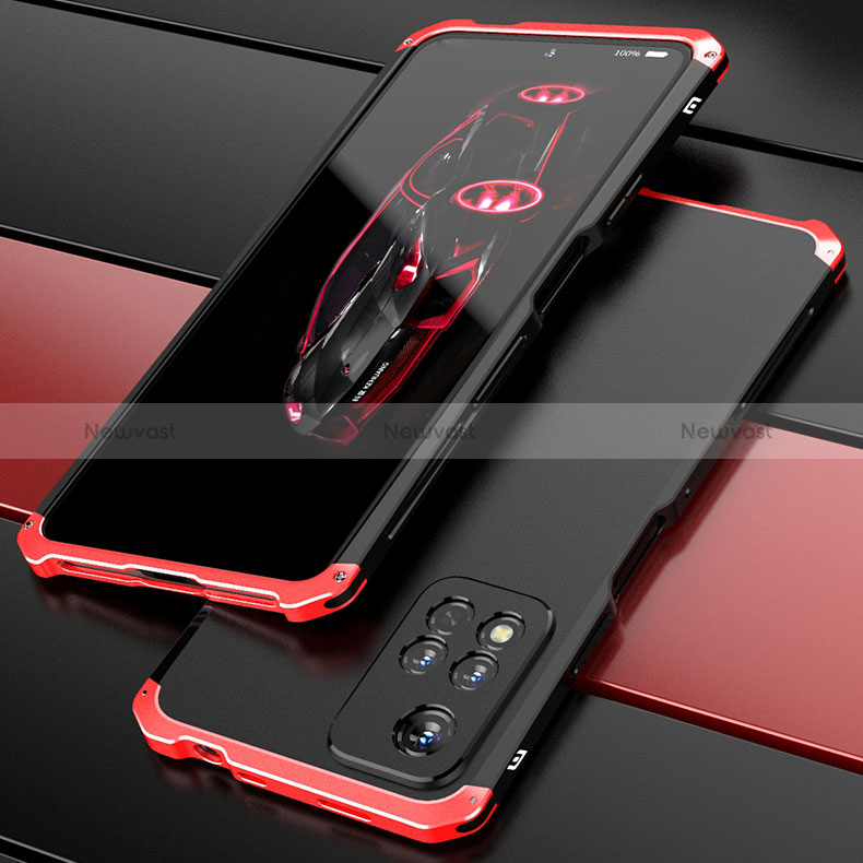 Luxury Aluminum Metal Cover Case 360 Degrees P01 for Xiaomi Poco X4 NFC Red and Black