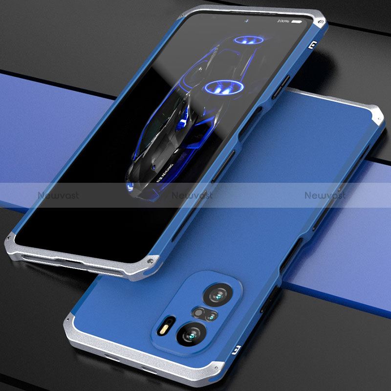 Luxury Aluminum Metal Cover Case 360 Degrees P01 for Xiaomi Redmi K40 5G Silver and Blue