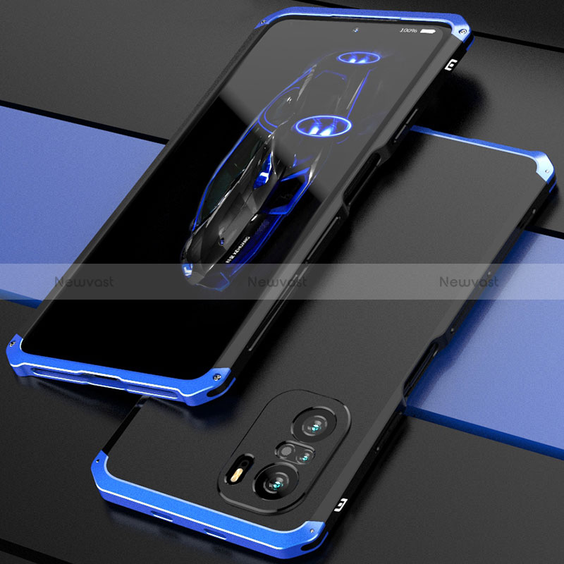 Luxury Aluminum Metal Cover Case 360 Degrees P01 for Xiaomi Redmi K40 Pro+ Plus 5G Blue and Black