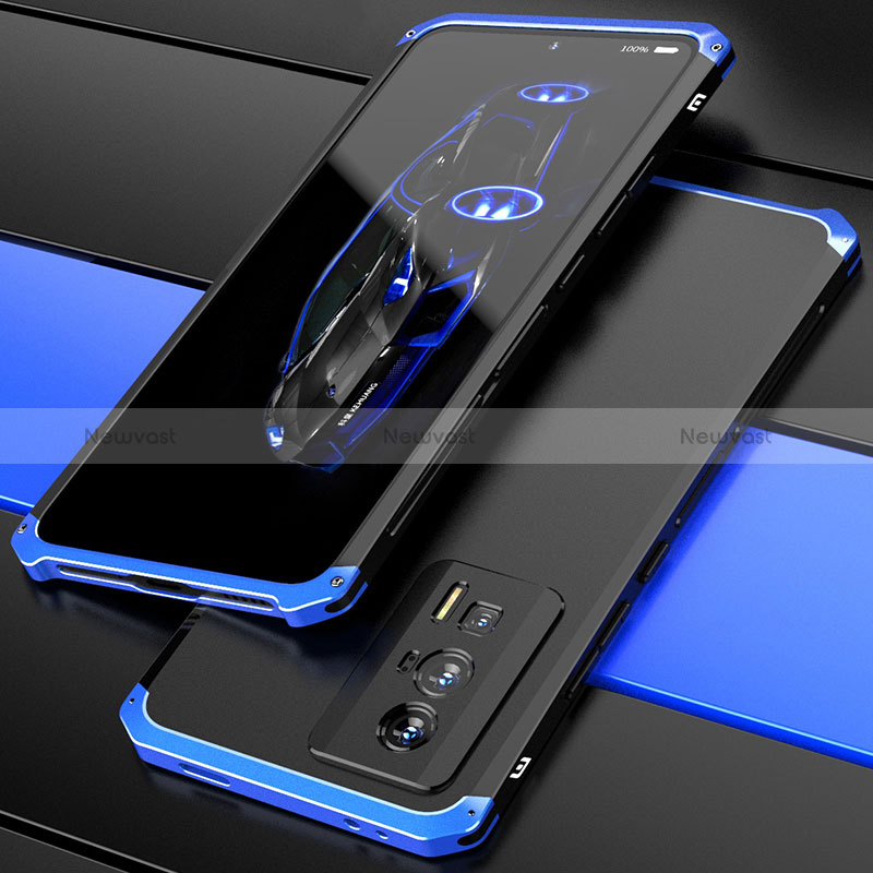 Luxury Aluminum Metal Cover Case 360 Degrees P01 for Xiaomi Redmi K60 5G Blue and Black