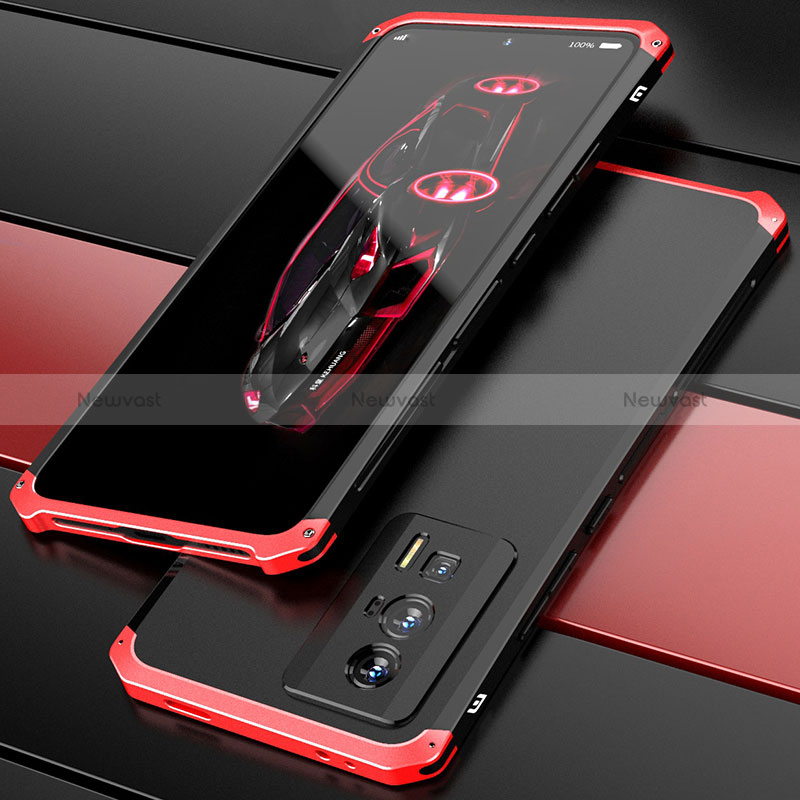 Luxury Aluminum Metal Cover Case 360 Degrees P01 for Xiaomi Redmi K60 5G Red and Black