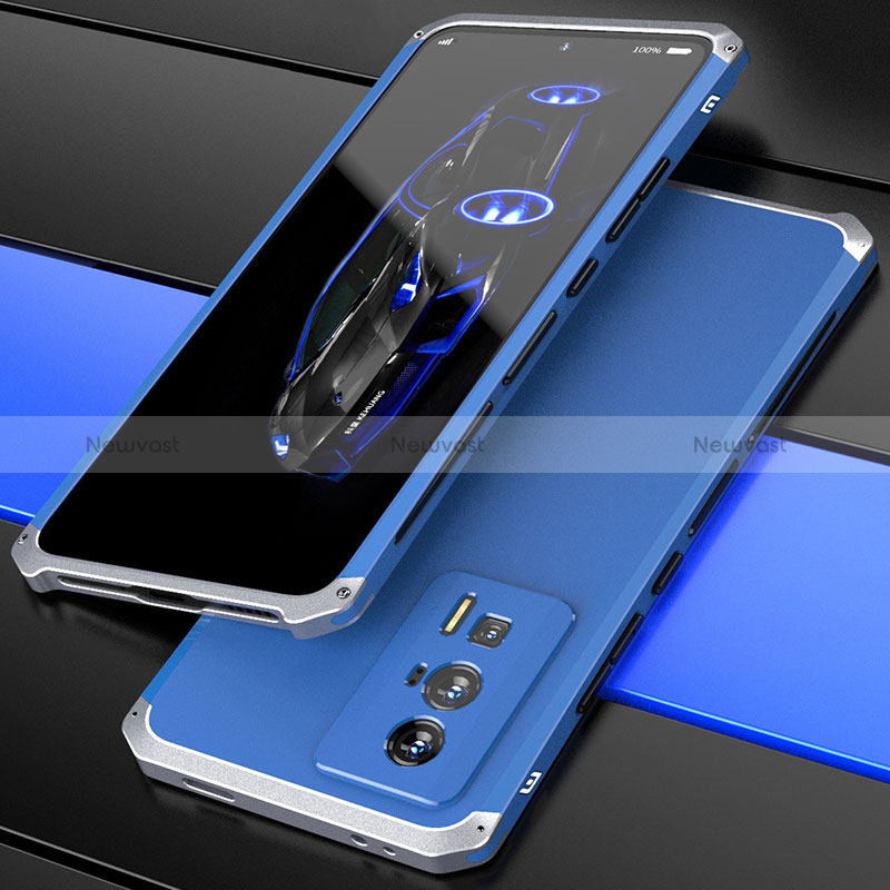 Luxury Aluminum Metal Cover Case 360 Degrees P01 for Xiaomi Redmi K60 5G Silver and Blue