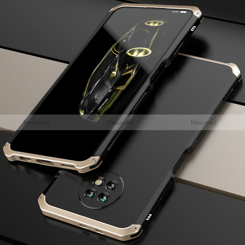 Luxury Aluminum Metal Cover Case 360 Degrees P01 for Xiaomi Redmi Note 9 5G Gold and Black