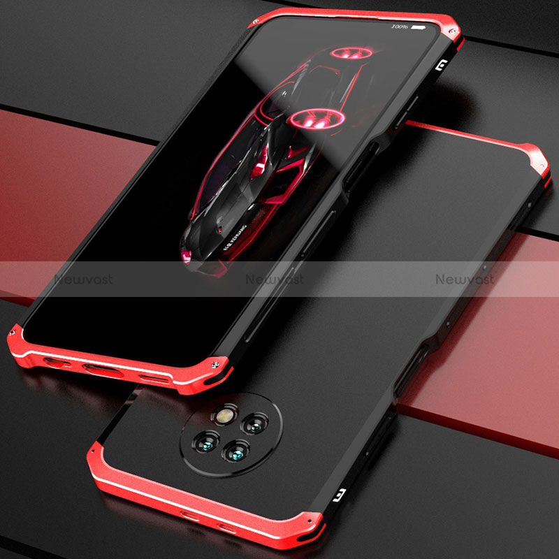 Luxury Aluminum Metal Cover Case 360 Degrees P01 for Xiaomi Redmi Note 9 5G Red and Black