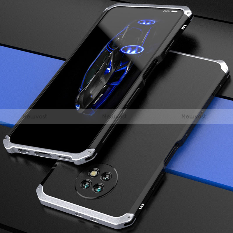 Luxury Aluminum Metal Cover Case 360 Degrees P01 for Xiaomi Redmi Note 9 5G Silver and Black