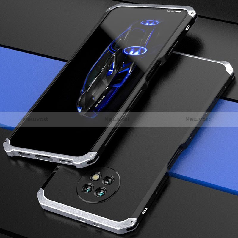 Luxury Aluminum Metal Cover Case 360 Degrees P01 for Xiaomi Redmi Note 9T 5G Silver and Black