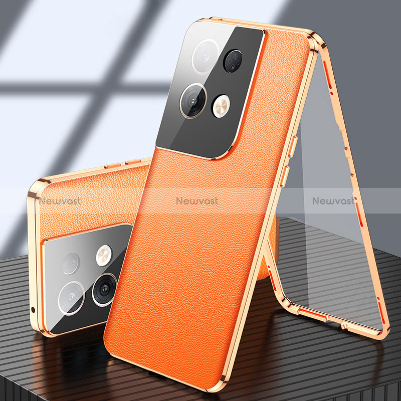 Luxury Aluminum Metal Cover Case 360 Degrees P02 for Oppo Reno9 5G Orange