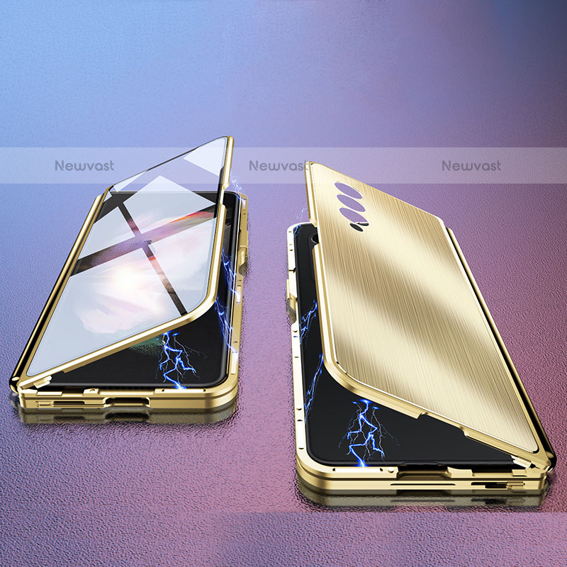 Luxury Aluminum Metal Cover Case 360 Degrees P02 for Samsung Galaxy Z Fold3 5G Gold
