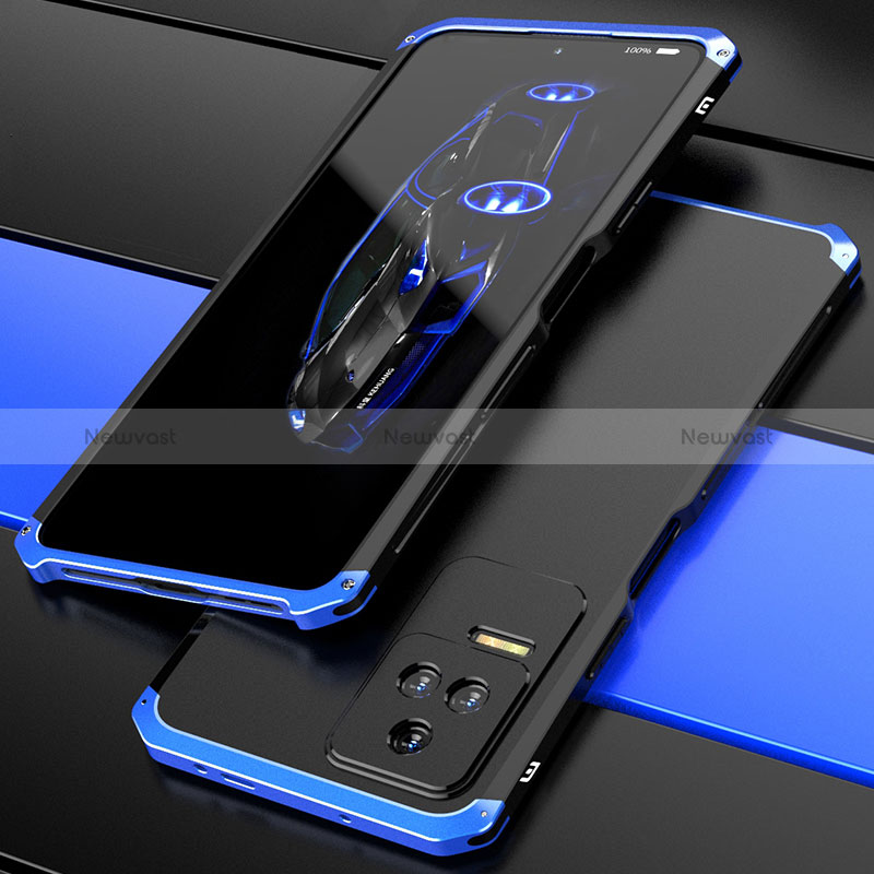 Luxury Aluminum Metal Cover Case 360 Degrees P02 for Xiaomi Redmi K50 5G Blue and Black