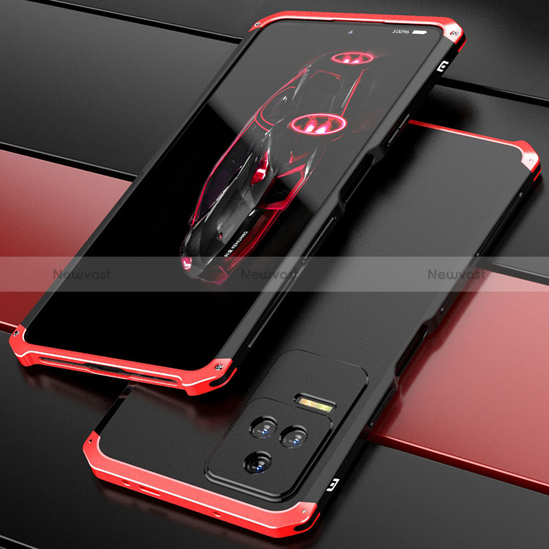 Luxury Aluminum Metal Cover Case 360 Degrees P02 for Xiaomi Redmi K50 5G Red and Black