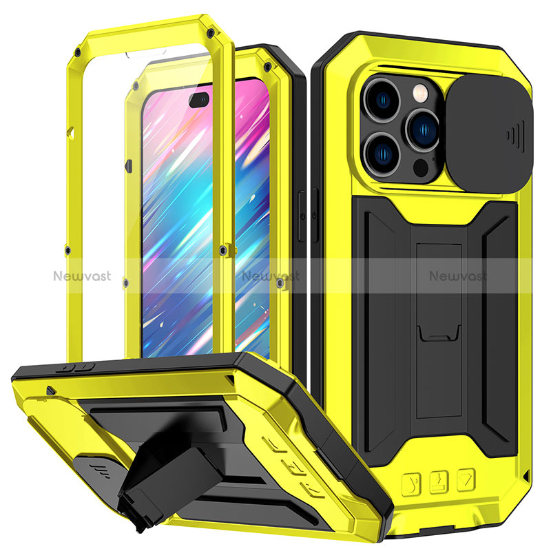 Luxury Aluminum Metal Cover Case 360 Degrees RJ1 for Apple iPhone 15 Pro Max Yellow