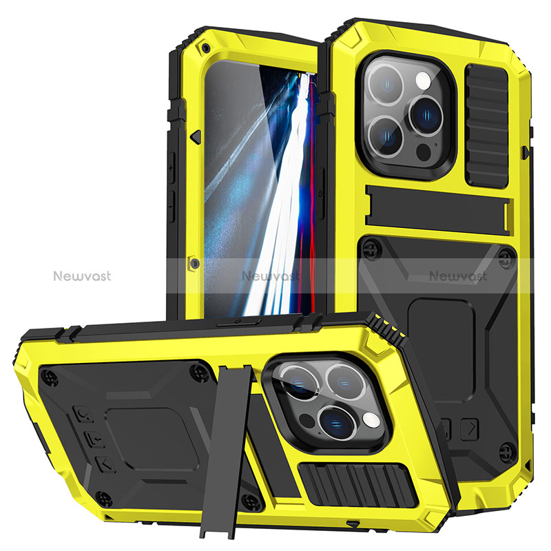 Luxury Aluminum Metal Cover Case 360 Degrees RJ2 for Apple iPhone 14 Pro Yellow