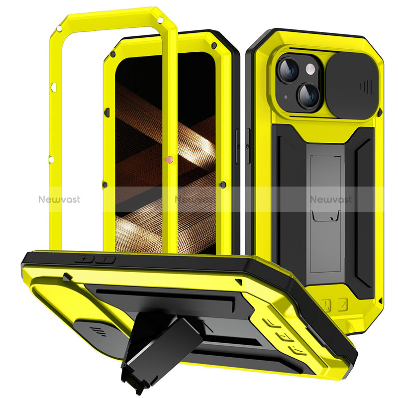 Luxury Aluminum Metal Cover Case 360 Degrees RJ3 for Apple iPhone 13 Yellow