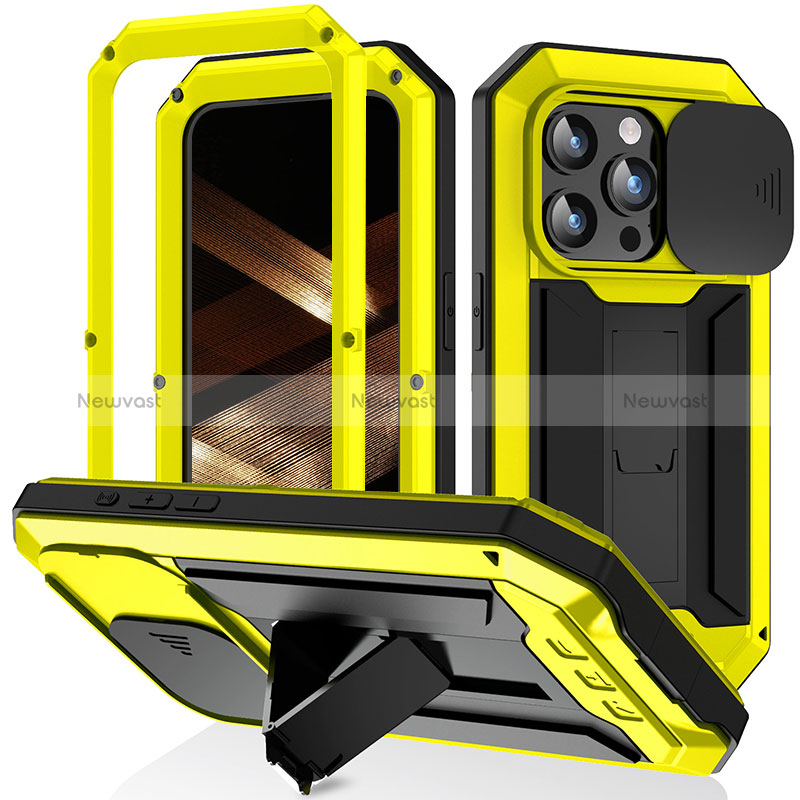 Luxury Aluminum Metal Cover Case 360 Degrees RJ3 for Apple iPhone 15 Pro Max Yellow