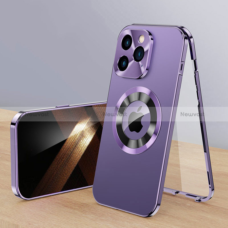 Luxury Aluminum Metal Cover Case 360 Degrees with Mag-Safe Magnetic P01 for Apple iPhone 13 Pro Max Purple