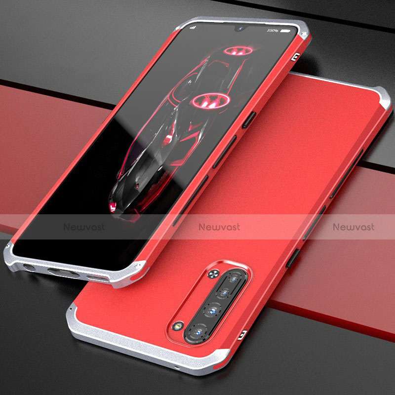 Luxury Aluminum Metal Cover Case for Oppo Reno3 Silver and Red