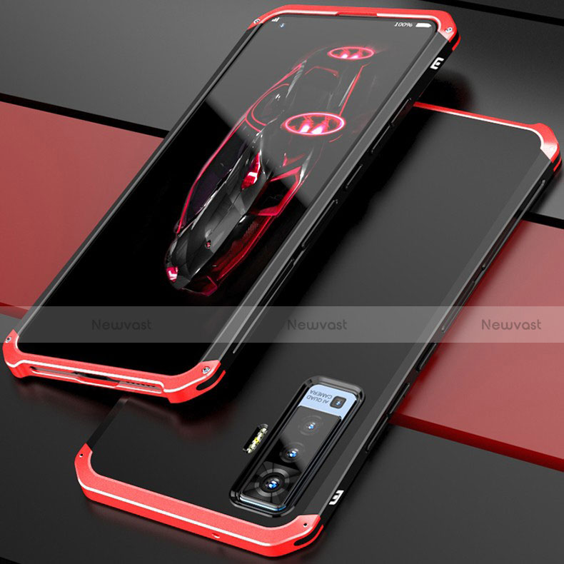 Luxury Aluminum Metal Cover Case for Vivo X50 5G Red and Black