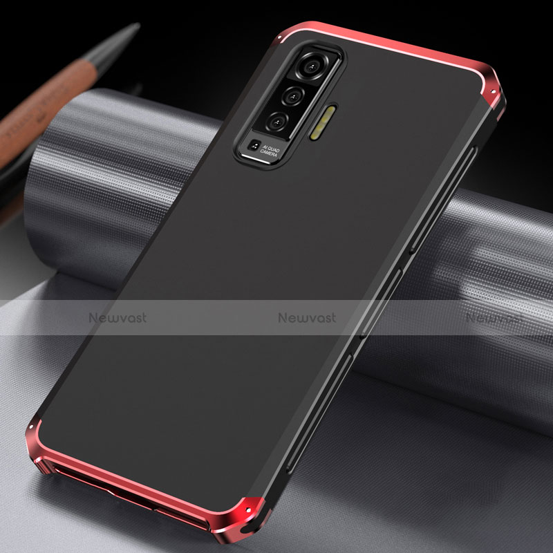 Luxury Aluminum Metal Cover Case M03 for Vivo X50 5G Red and Black