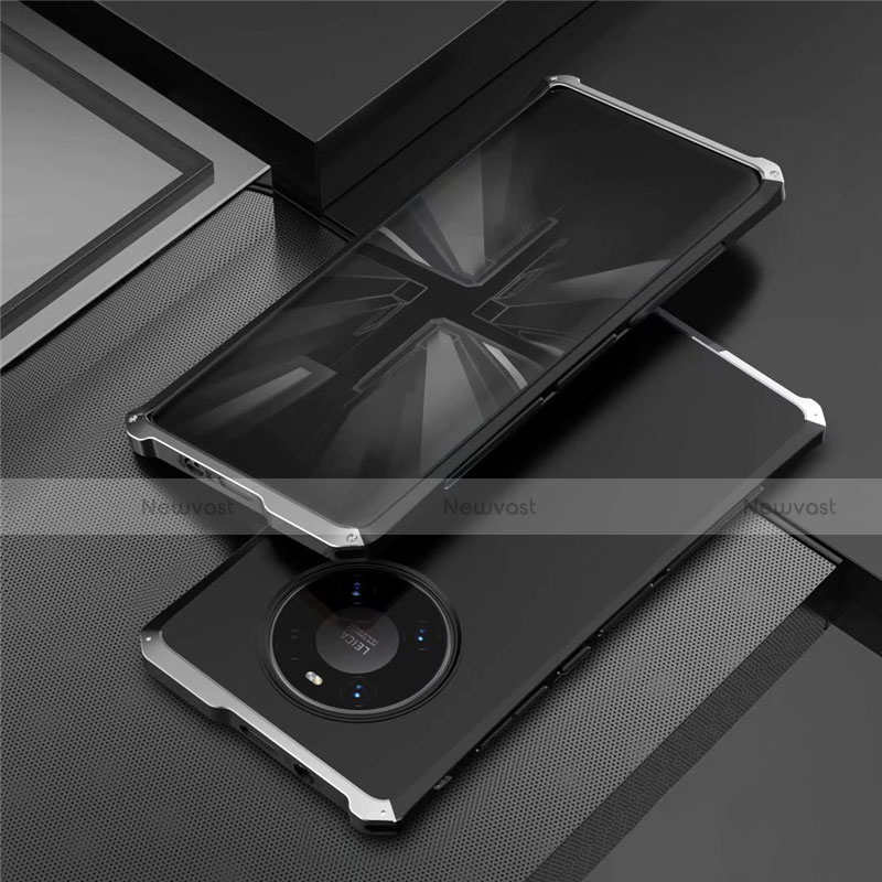 Luxury Aluminum Metal Cover Case T01 for Huawei Mate 40 Pro Silver and Black