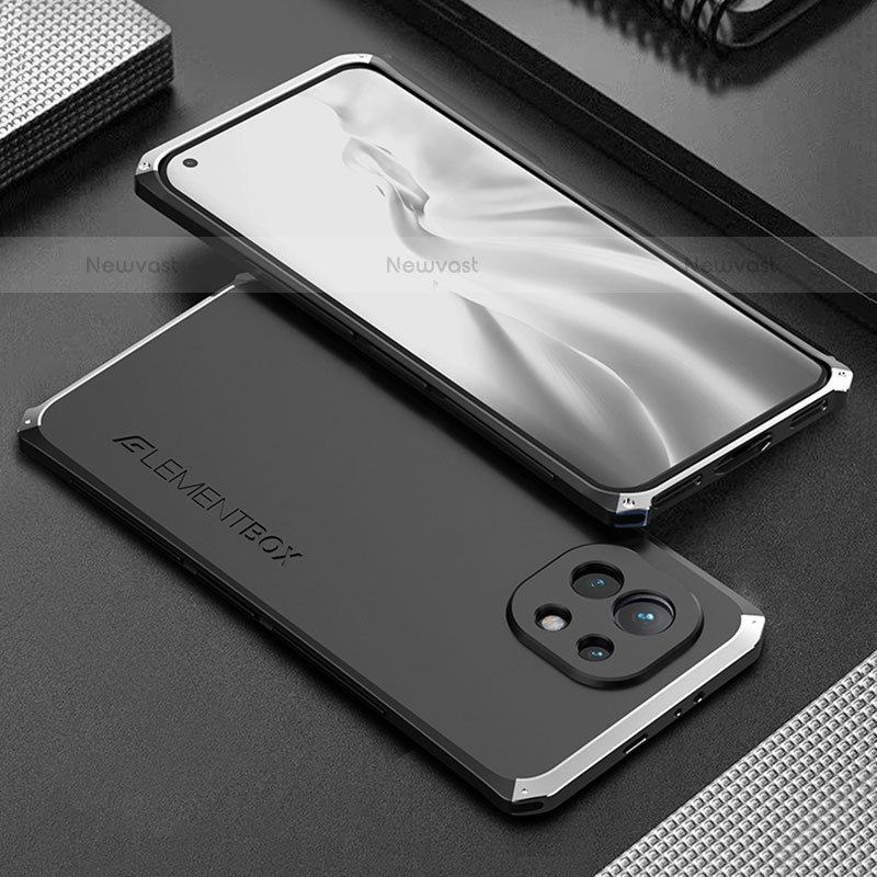 Luxury Aluminum Metal Cover Case T01 for Xiaomi Mi 11 Lite 5G NE Silver and Black