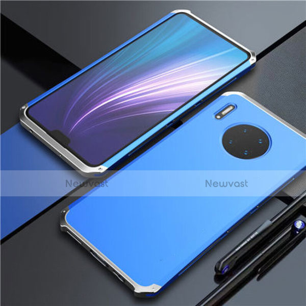 Luxury Aluminum Metal Cover Case T02 for Huawei Mate 30 Pro 5G Silver and Blue