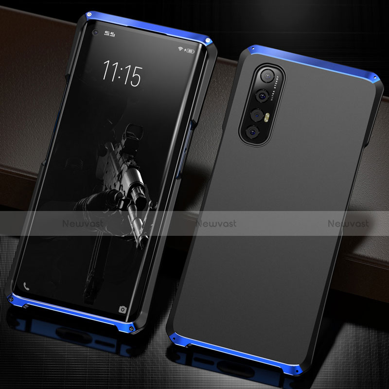 Luxury Aluminum Metal Cover Case T02 for Oppo Reno3 Pro Blue and Black