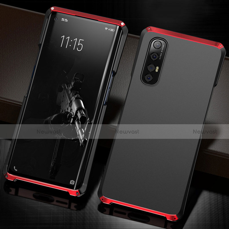 Luxury Aluminum Metal Cover Case T02 for Oppo Reno3 Pro Red and Black