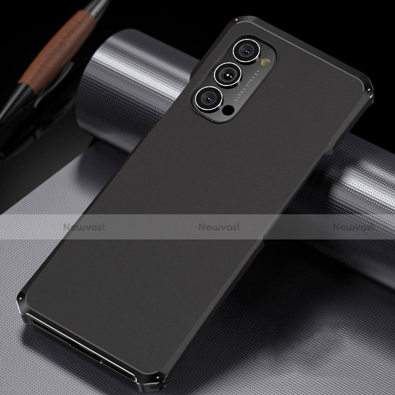 Luxury Aluminum Metal Cover Case T02 for Oppo Reno4 5G Black